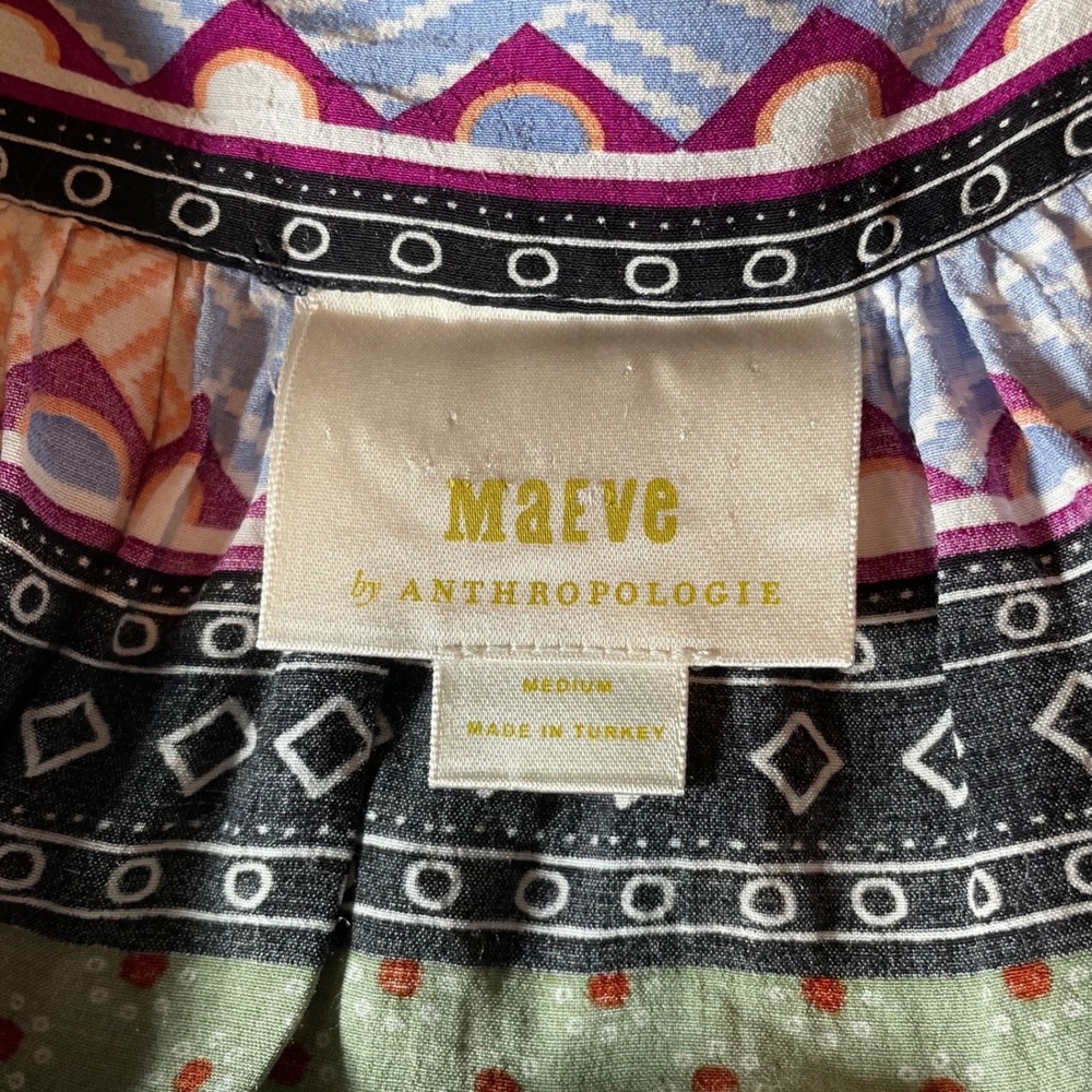 Maeve by Anthropologie Patchwork Geometric Puff Sleeve Blouse Multicolor Medium - Picture 4 of 6
